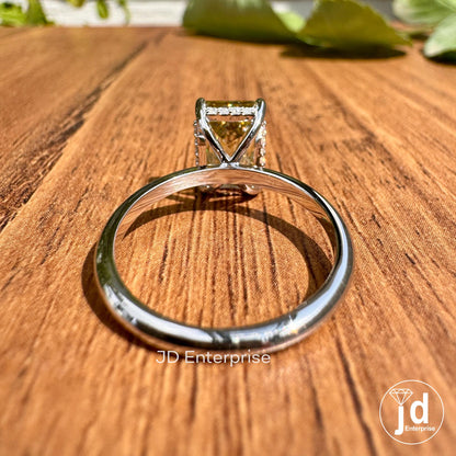 Hidden Halo Engagement Ring, 3.25 CT Canary Yellow Criss Cut Moissanite Wedding Ring, Cathedral Set Engagement Ring, Anniversary Gift Ring