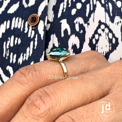 4.50CT Pear Green Moissanite Engagement Ring, Half Bezel Set Wedding Ring, Solitaire Bridal Ring, Celebrity Style Statement Anniversary Ring