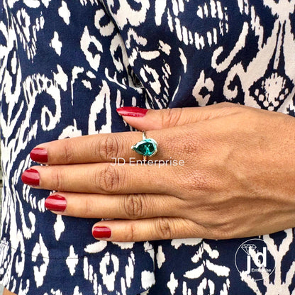 4.50CT Pear Green Moissanite Engagement Ring, Half Bezel Set Wedding Ring, Solitaire Bridal Ring, Celebrity Style Statement Anniversary Ring