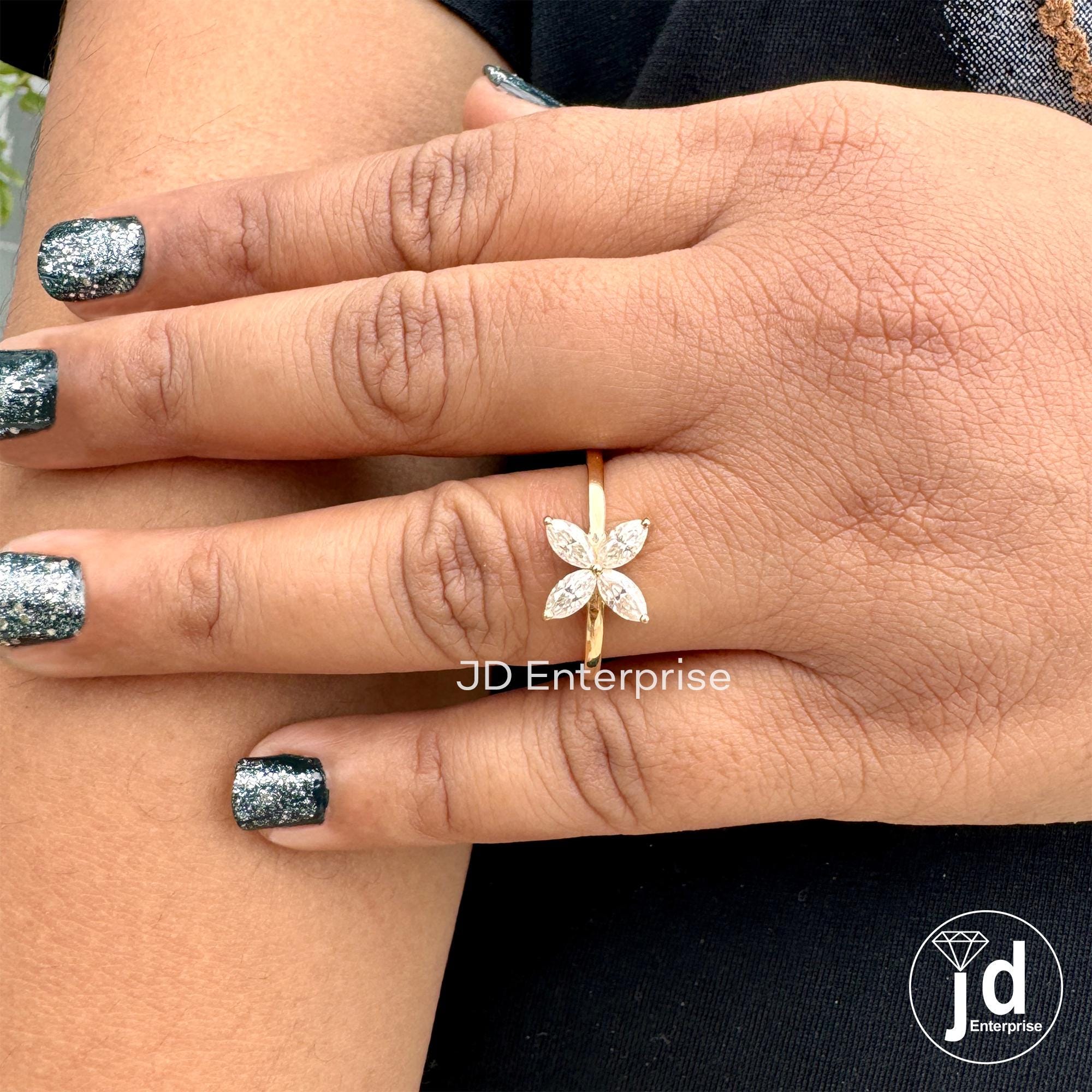Minimalist Engagement Ring, Marquise Cut Moissanite Promise Rings, Flower Style Everyday Rings for Women, Unique Designer Handmade Jewelry