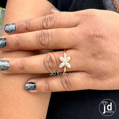 Minimalist Engagement Ring, Marquise Cut Moissanite Promise Rings, Flower Style Everyday Rings for Women, Unique Designer Handmade Jewelry
