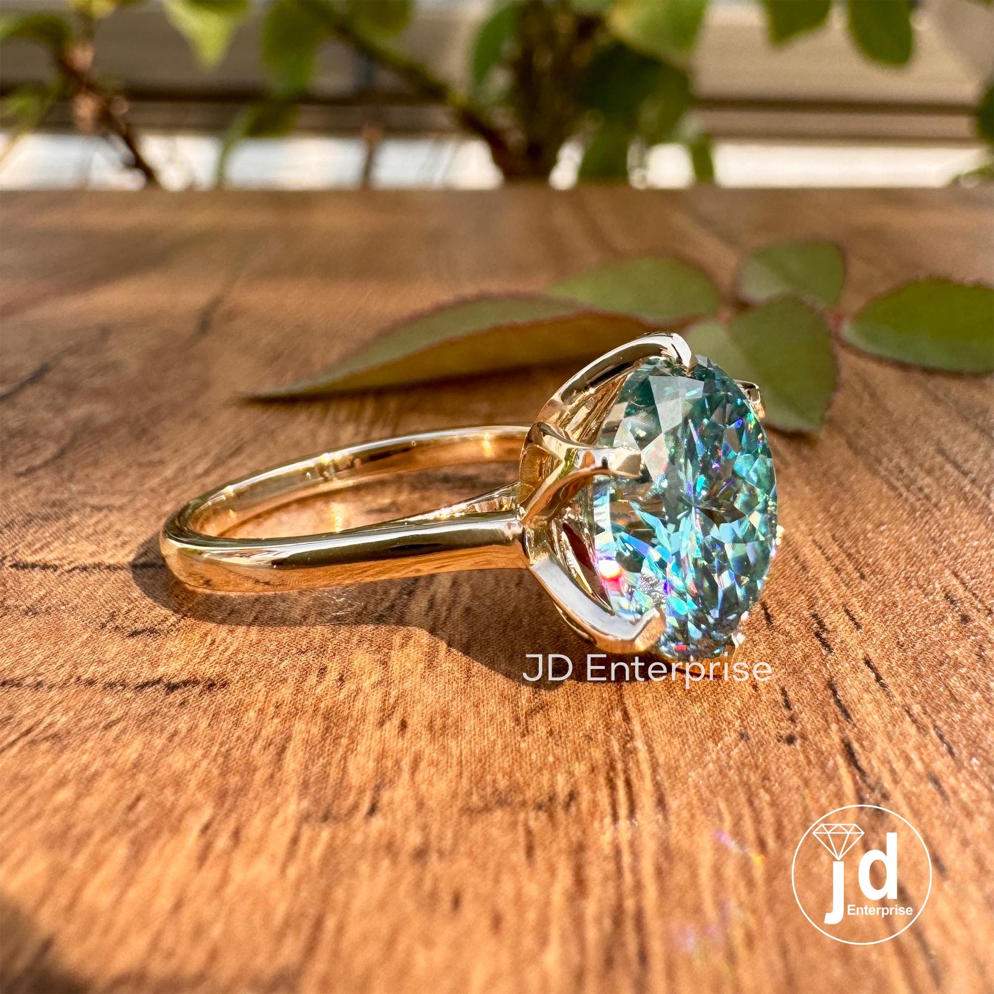 Classic 5.10CT Portuguese Cut Cyan Blue Moissanite Engagement Ring, Solitaire Ring, Cathedral Wedding Ring, Anniversary Gift for Her, Bridal
