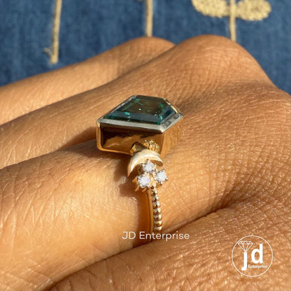 2.00 CT Green Kite Cut Moissanite Engagement Ring, Bezel Set Wedding Ring, Milgrain Work Bridal Ring, Anniversary Gifts, Proposal Ring