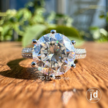 Stunning 2.00 CT Round Moissanite Engagement Ring, Wedding Ring for Women, Six Prong Knife Edge Shank, Two Row Pave Set Ring, Promise Ring