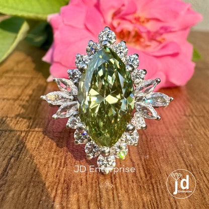 4.00 CT Mint Green Marquise Cut Moissanite Engagement Ring, Pave Set Wedding Ring, Round & Marquise Cut Halo Ring, Anniversary Ring for Her