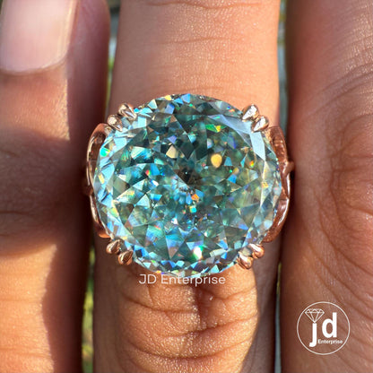 7.70 CT Cyan Blue Portuguese Cut Moissanite Ring, Antique Diamond Engagement Ring, Solitaire Wedding Ring, 10K Rose Gold Anniversary Ring