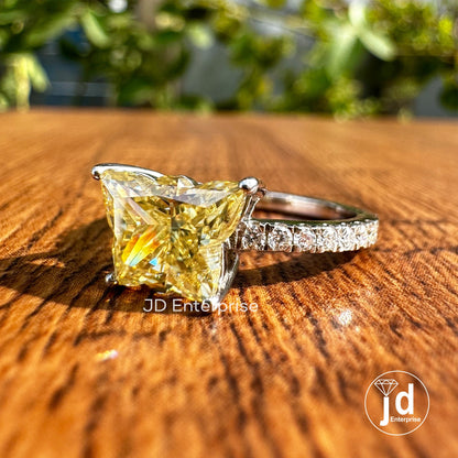 Butterfly Cut 2.00 CT Canary Yellow Moissanite Engagement Ring, Antique Cut Pave Wedding Ring, Anniversary Ring, Bridal Ring, Promise Ring