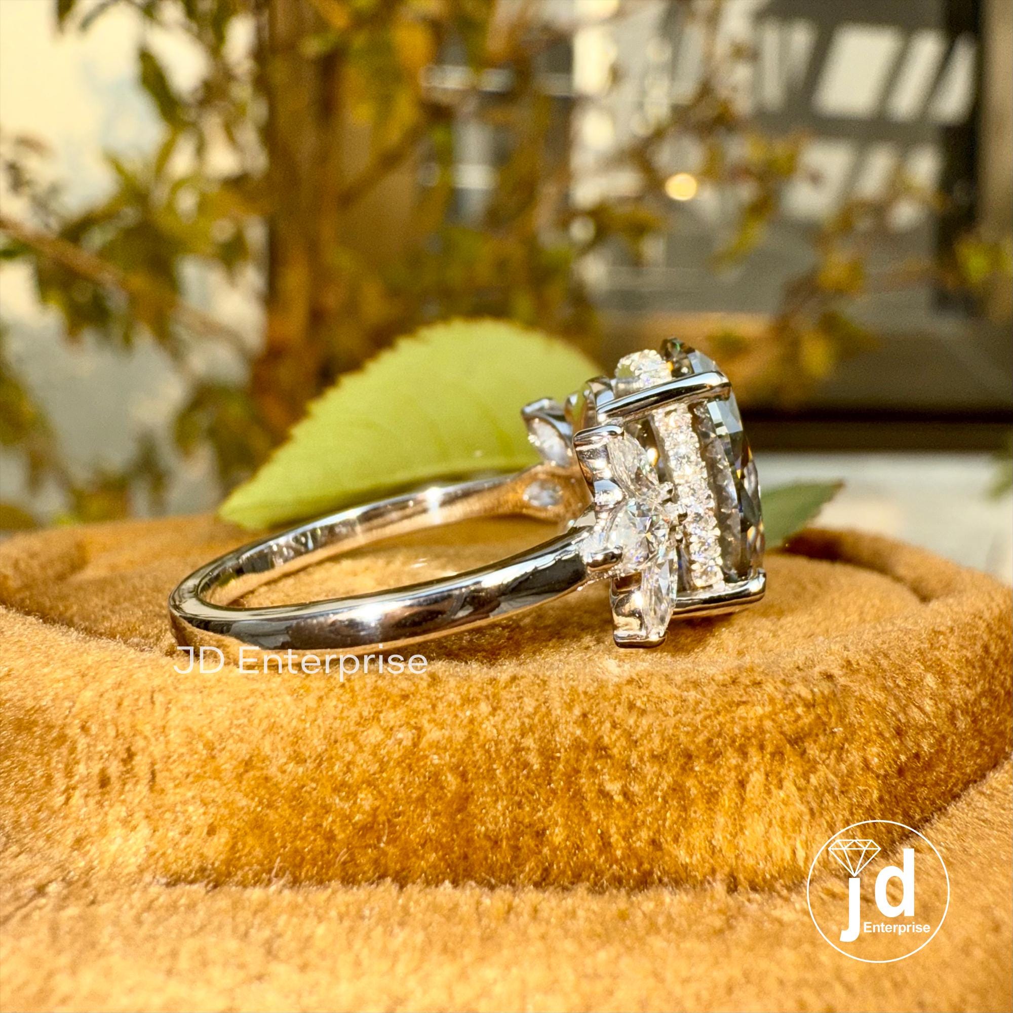 3.00 CT Oval Cut Grey Moissanite Engagement Ring, Cluster Hidden Halo Wedding Ring, Vintage Bridal Ring, Promise Ring, Anniversary Gift