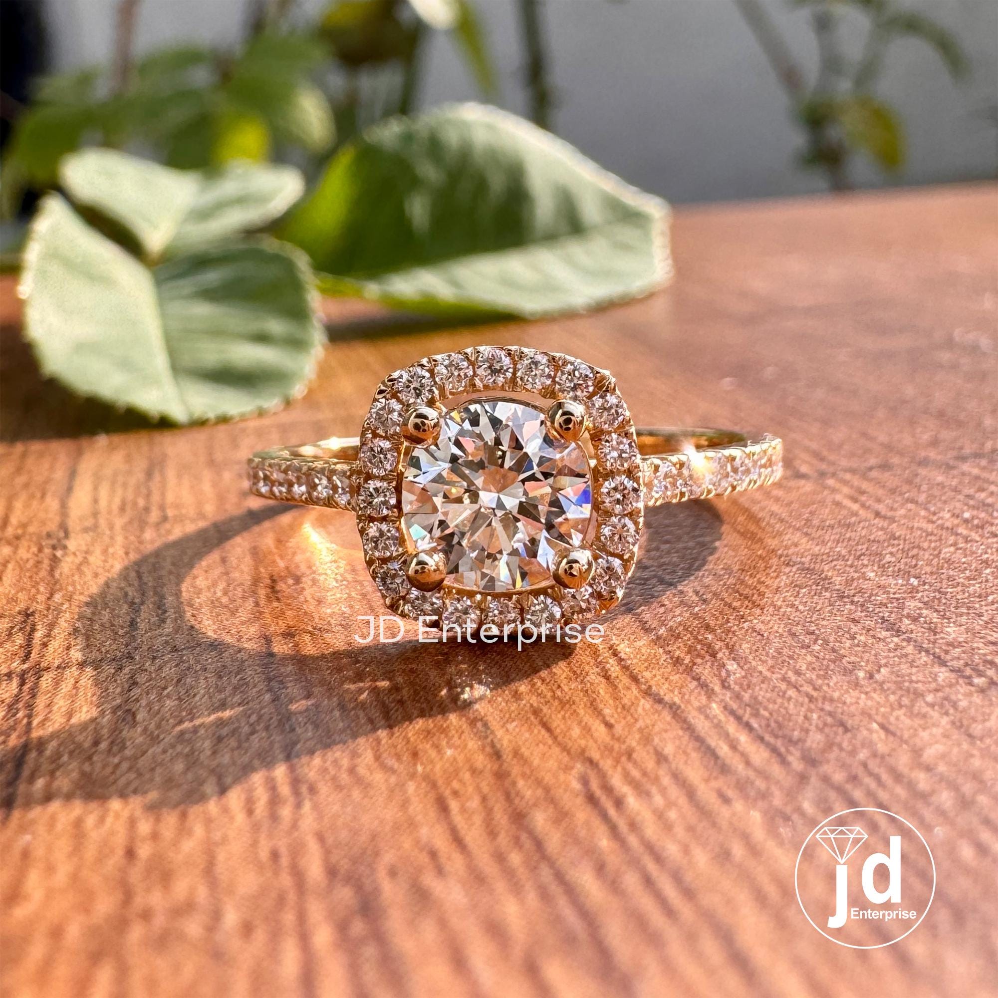 Round Cut Halo Moissanite Ring, 6 MM Heart and Arrow Moissanite Engagement Ring, Daily Wear Ring, 3/4 Eternity Ring for Women, Promise Ring
