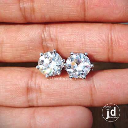 6.00 TW Round Old European Cut Colorless Moissanite Stud Earrings, Six Prong Wedding Earrings, Engagement Gifts Earrings, Screw Back, Bridal