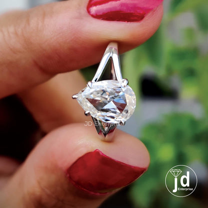 1.70 CT Colorless Pear Rose Cut Moissanite Engagement Ring, Split Shank Wedding Ring, Flat Old Cut Moissanite Ring, Anniversary Ring, Bridal