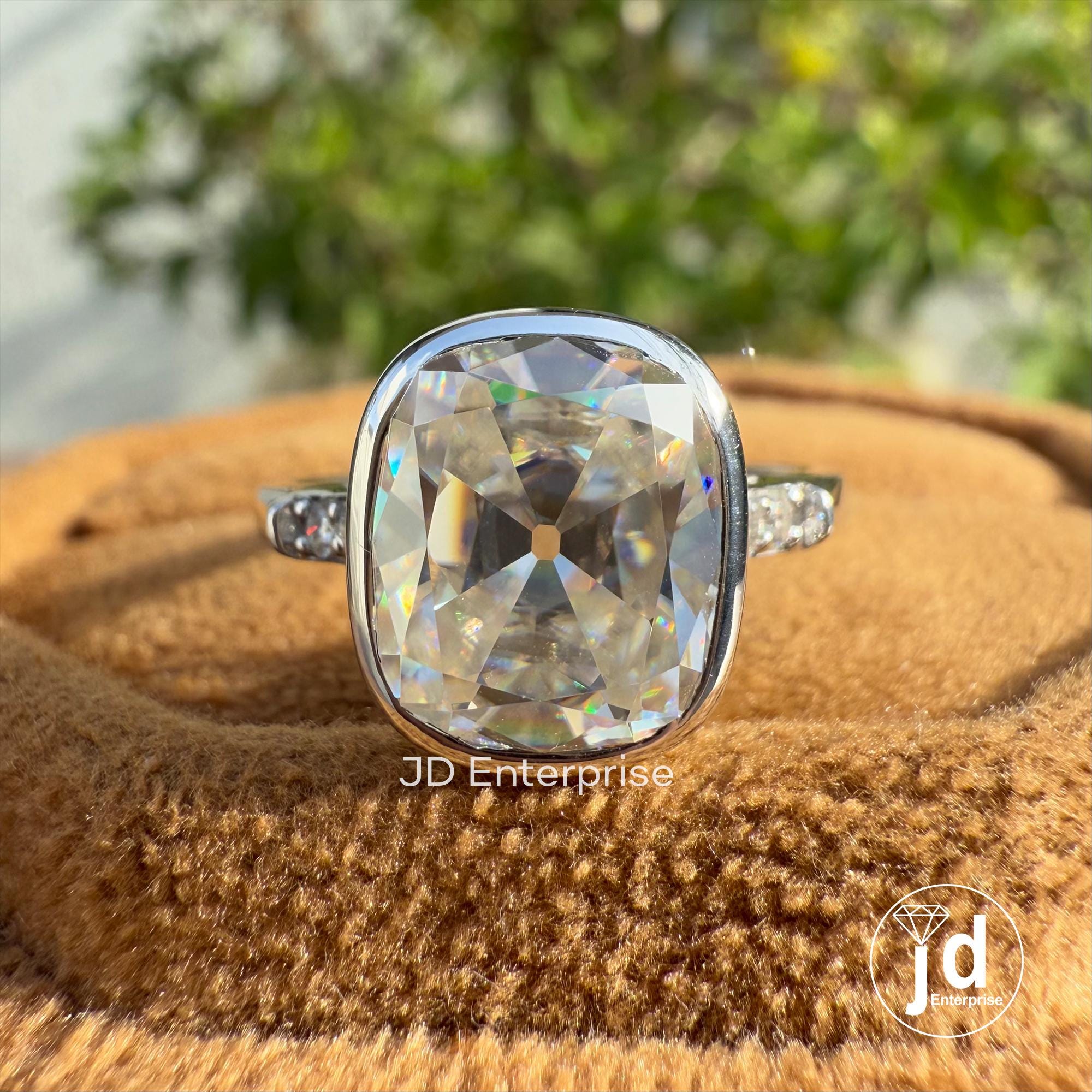 Bezel Set Vintage 3.00 CT Cushion Old Mine Cut Moissanite Engagement Ring, Tulip Basket Set Wedding Ring, Anniversary Gift, Promise Ring