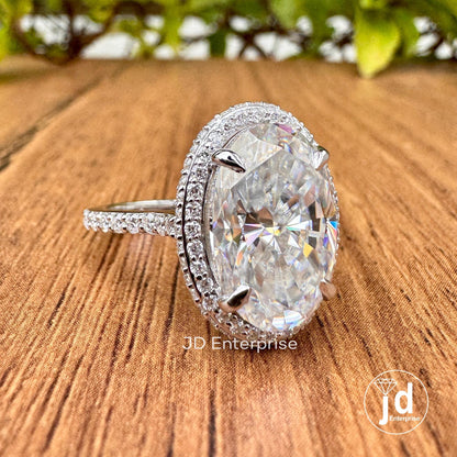 5.00 CT Oval Cut Colorless Moissanite Engagement Ring, Halo Wedding Ring, Solid Yellow/White/Rose Gold, Hidden Halo Anniversary Ring