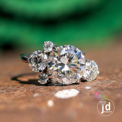 3.60 TCW Colorless Round Cut Moissanite Engagement Ring, Five Stone Wedding Ring, Art Deco Bridal Ring, Antique Basket Set Anniversary Ring