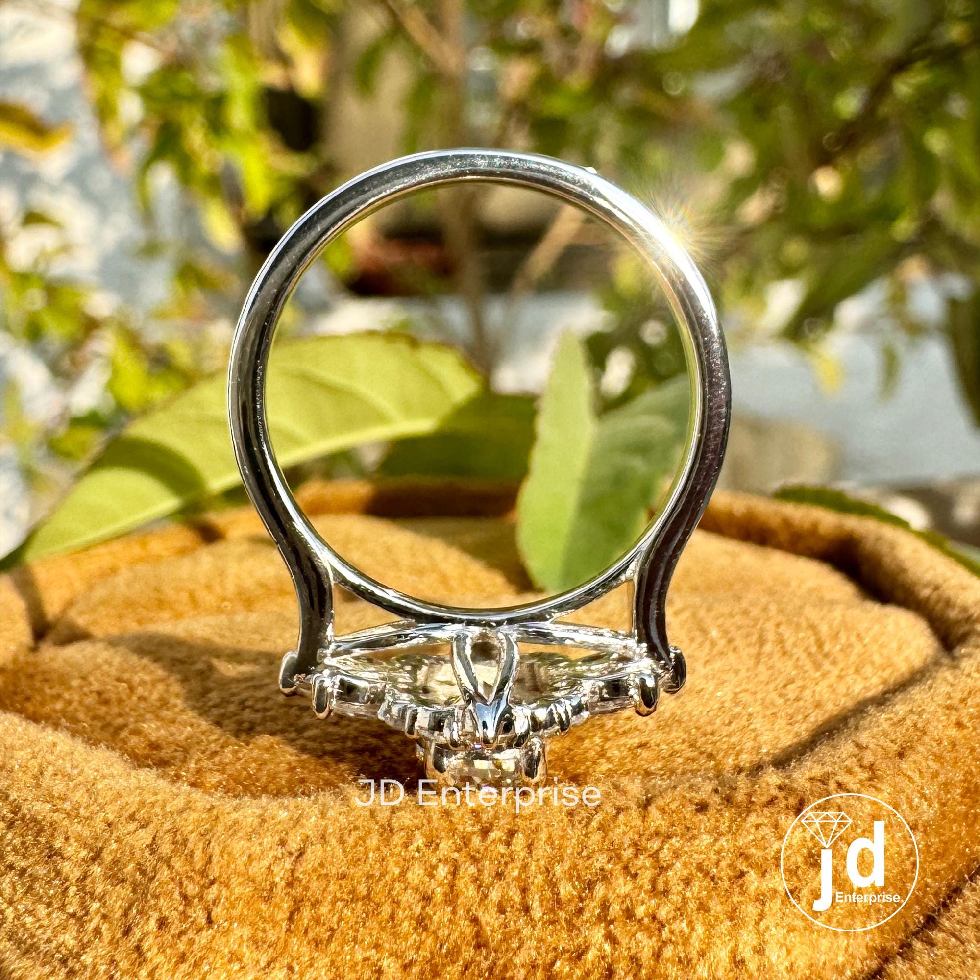 1.00 CT Oval Cut Moissanite Engagement Ring, Oval Wedding Ring, Cluster Set Halo Ring, Vintage Bridal Set Ring, Solid Gold Promise Ring