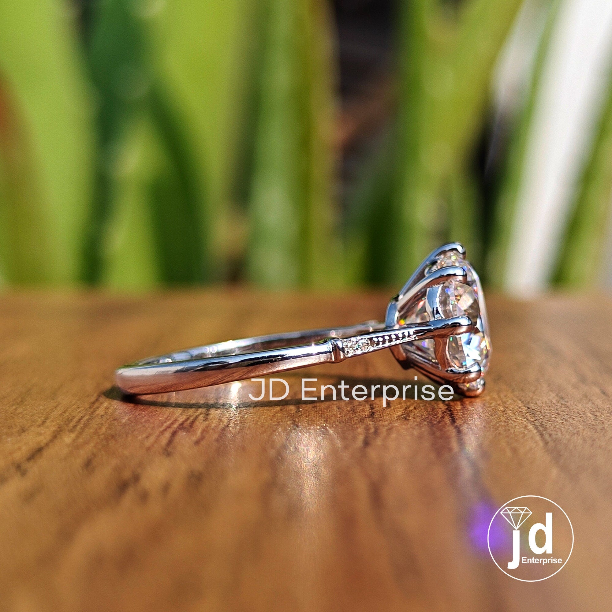 2.87 TCW Colorless Round Moissanite Engagement Ring, Art Deco Wedding Ring, Eight Prong Milgrain Bridal Ring, Daily Wear Anniversary Ring