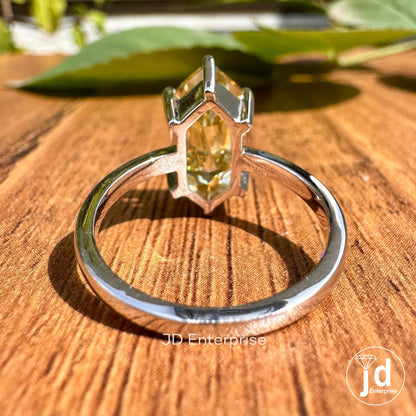 4.00 CT Hexagon Cut Canary Yellow Moissanite Engagement Ring, Yellow Solitaire Wedding Ring, Elongated Hexagon Cut Anniversary Gift Rings