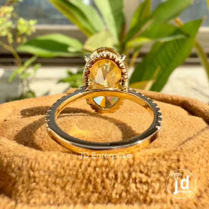 Oval Cut Canary Yellow Moissanite Engagement Ring, Hidden Halo Ring, Wedding Ring, 3/4 Pave Set Bespoken Ring, Anniversary Ring, Bridal Ring