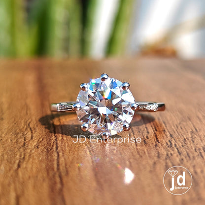 2.87 TCW Colorless Round Moissanite Engagement Ring, Art Deco Wedding Ring, Eight Prong Milgrain Bridal Ring, Daily Wear Anniversary Ring