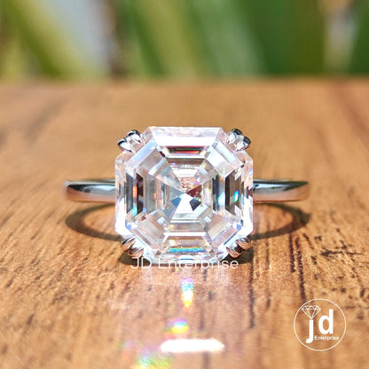 4.50 CT Asscher Cut Moissanite Engagement Ring, Double Claw Prong Solitaire Wedding Ring for Her, Anniversary Gifts, Handmade Ring