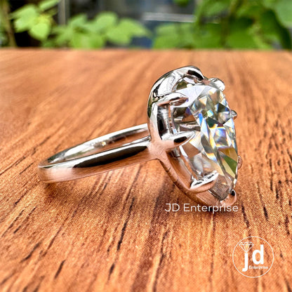 4.00 CT Old Mine Pear Moissanite Ring, Light Grey Moissanite Bridesmaid Ring, Solitaire Engagement Ring, Eight Prong Moissanite Ring