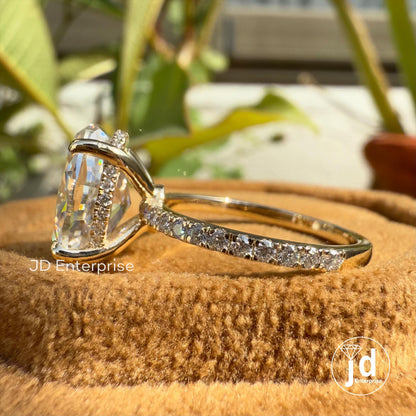 Oval Engagement Ring, 4.00 TCW Oval Moissanite Hidden Halo Ring, Oval Cut Wedding Ring for Women, Pave Set Propose Ring, Anniversary Gifts