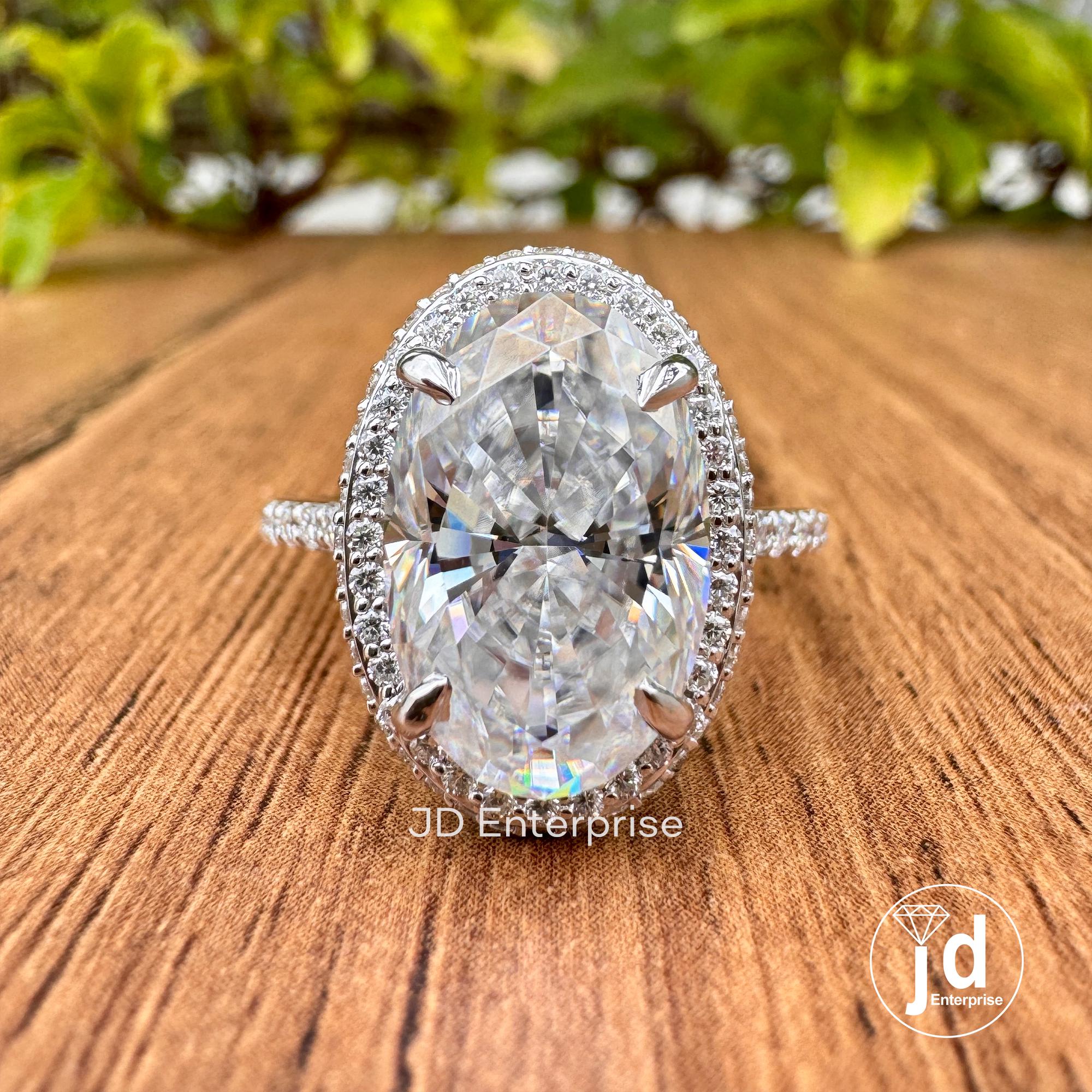 5.00 CT Oval Cut Colorless Moissanite Engagement Ring, Halo Wedding Ring, Solid Yellow/White/Rose Gold, Hidden Halo Anniversary Ring