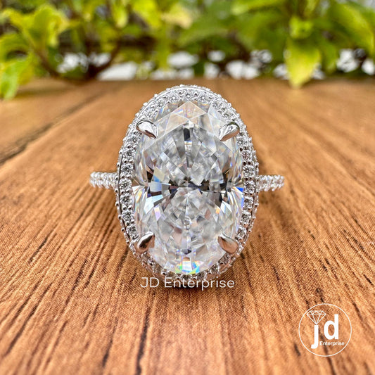 5.00 CT Oval Cut Colorless Moissanite Engagement Ring, Halo Wedding Ring, Solid Yellow/White/Rose Gold, Hidden Halo Anniversary Ring