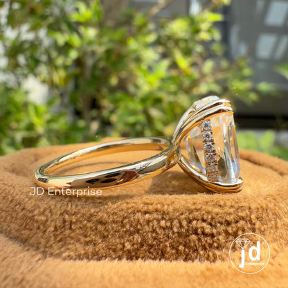 Antique 6.00 CT Cushion Old Mine Cut Moissanite Ring, Hidden Halo Engagement Ring, Wedding Ring, Anniversary Gifts Ring, Handmade Ring