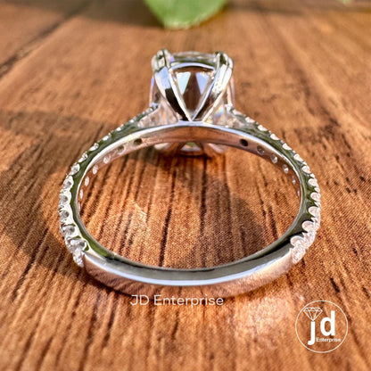3.80TCW Old Mine Cushion Cut Classic Engagement Ring, Colorless Elongated Cushion Wedding Ring, Double Claw Prongs Pave Set Anniversary Ring