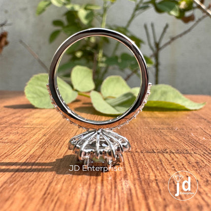 2.78 TW Hexagon Step Cut Grey Moissanite Engagement Ring, Flower Style Halo Wedding Ring, Pave Set Anniversary Ring, Bridal Set Ring