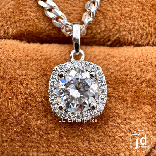 1.00 CT Round Brilliant Cut Colorless Moissanite Halo Pendant, Wedding Pendant for Bride, 18k Solid White Gold Pendant, Halo Set for Gift