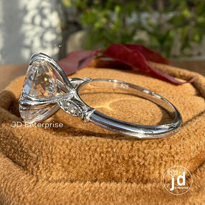 Vintage Style Engagement Ring, Large 7.00 CT Portuguese Cut Moissanite Fishtail Prong Ring, Cathedral Milgrain Bride Ring, Anniversary Gift