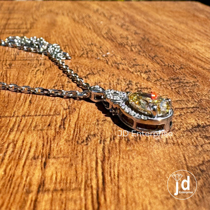 Canary Yellow Moissanite Charm Pendant Necklace, 1.50 CT Pear Cut Cluster Halo Wedding Necklace, Engagement/Anniversary/Birthday Gifts