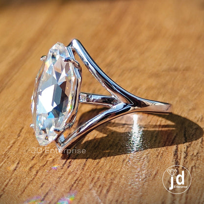 Stunning 3.00 CT Colorless Rose Cut Marquise Moissanite Engagement Ring, Solitaire Wedding Ring, Split Shank Anniversary Gift Ring for Women