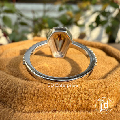 1.81 CT Coffin Cut Brown Champagne Moissanite Ring, Halo Engagement Ring, Unique Coffin Wedding Ring for Anniversary Gift, White Gold Ring