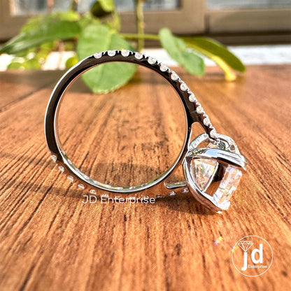 3.80TCW Old Mine Cushion Cut Classic Engagement Ring, Colorless Elongated Cushion Wedding Ring, Double Claw Prongs Pave Set Anniversary Ring
