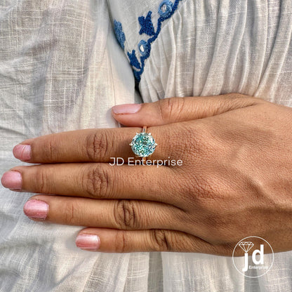 Classic 5.10CT Portuguese Cut Cyan Blue Moissanite Engagement Ring, Solitaire Ring, Cathedral Wedding Ring, Anniversary Gift for Her, Bridal