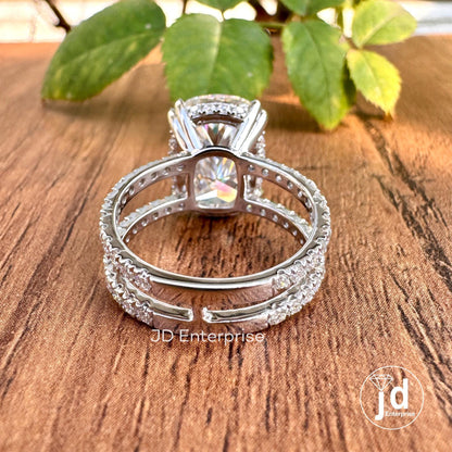 Large 7.25 CT Elongated Cushion Cut Moissanite Ring, Hidden Halo Engagement Ring, Dual Shank Wedding Ring, Pave Set Celebrity Style Ring
