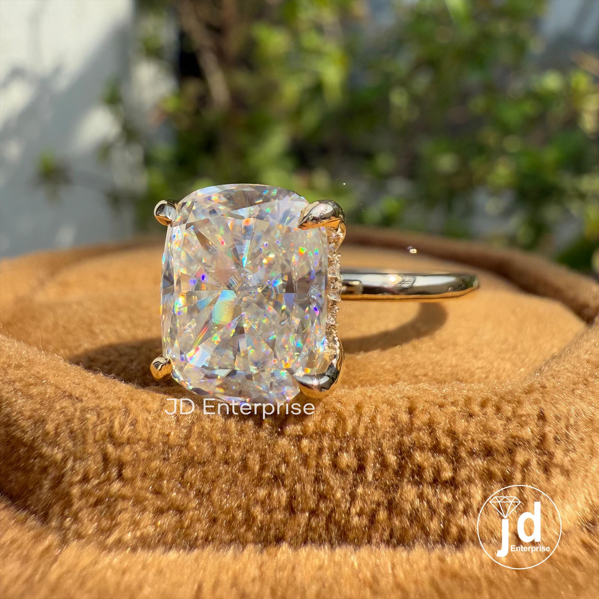4.00 CT Cushion Cut Moissanite Solitaire Ring, Hidden Halo Engagement Ring, Weeding Ring, Yellow/White/Rose Gold Ring, Anniversary Gift Ring