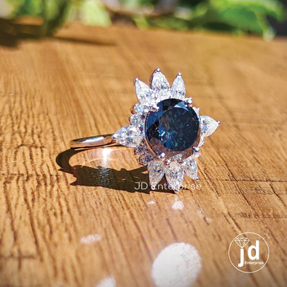 4.00 TCW Portuguese Cut Dark Grey Moissanite Engagement Ring, Snow Flack Halo Wedding Ring, Vintage Style Anniversary Gift Ring, Bridal