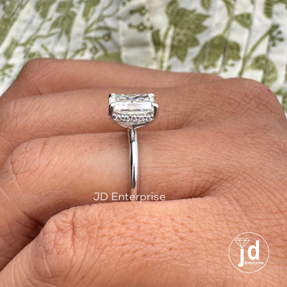 2.00 CT Colorless Radiant Cut Engagement Ring, Solitaire Hidden Halo Ring, Crushed Ice Moissanite Wedding Ring, Propose Ring, Invisible Halo