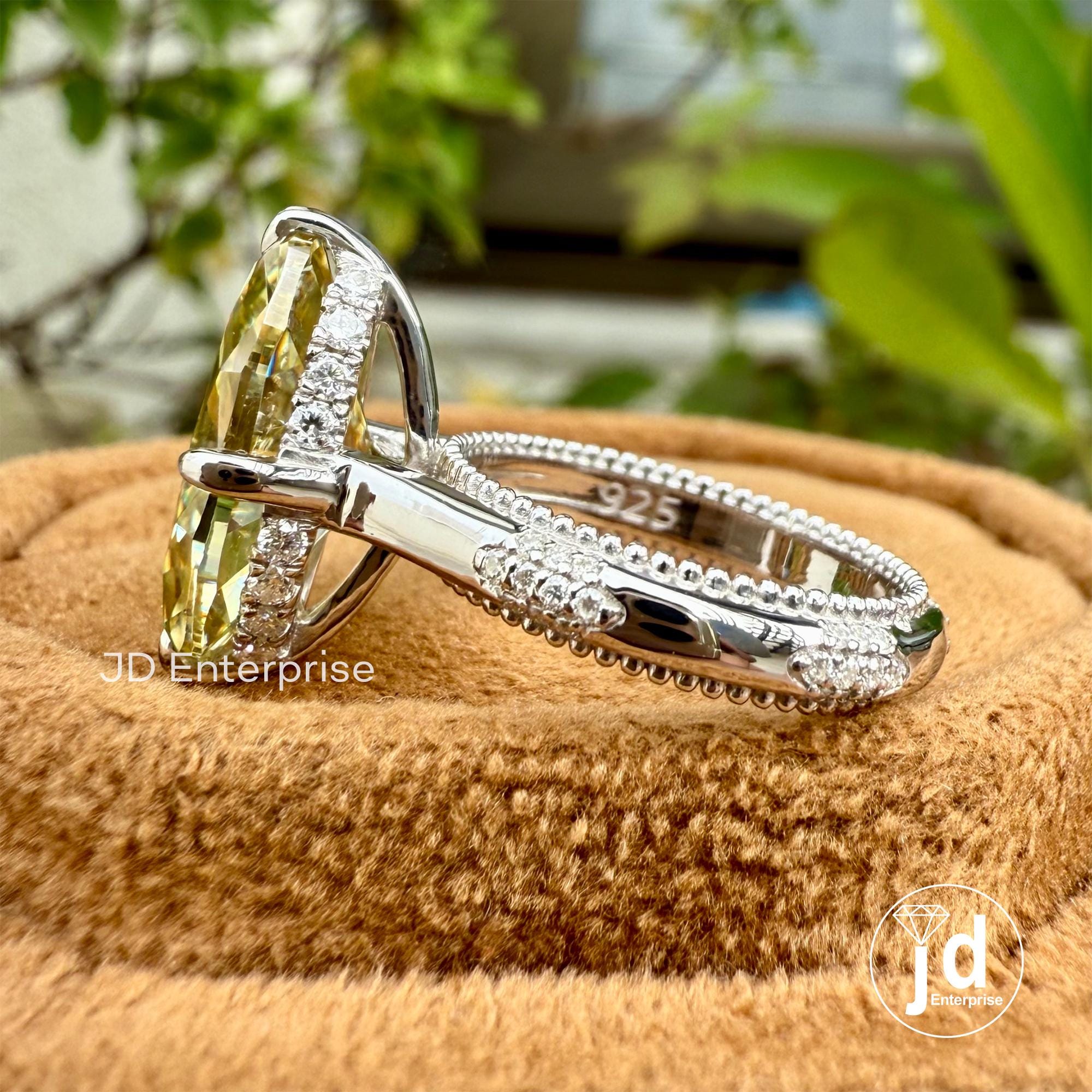 Canary Yellow Moissanite Engagement Ring, 4.00 CT Antique Elongated Oval Wedding Ring, Hidden Halo Milgrain Ring, Anniversary Gift Ring