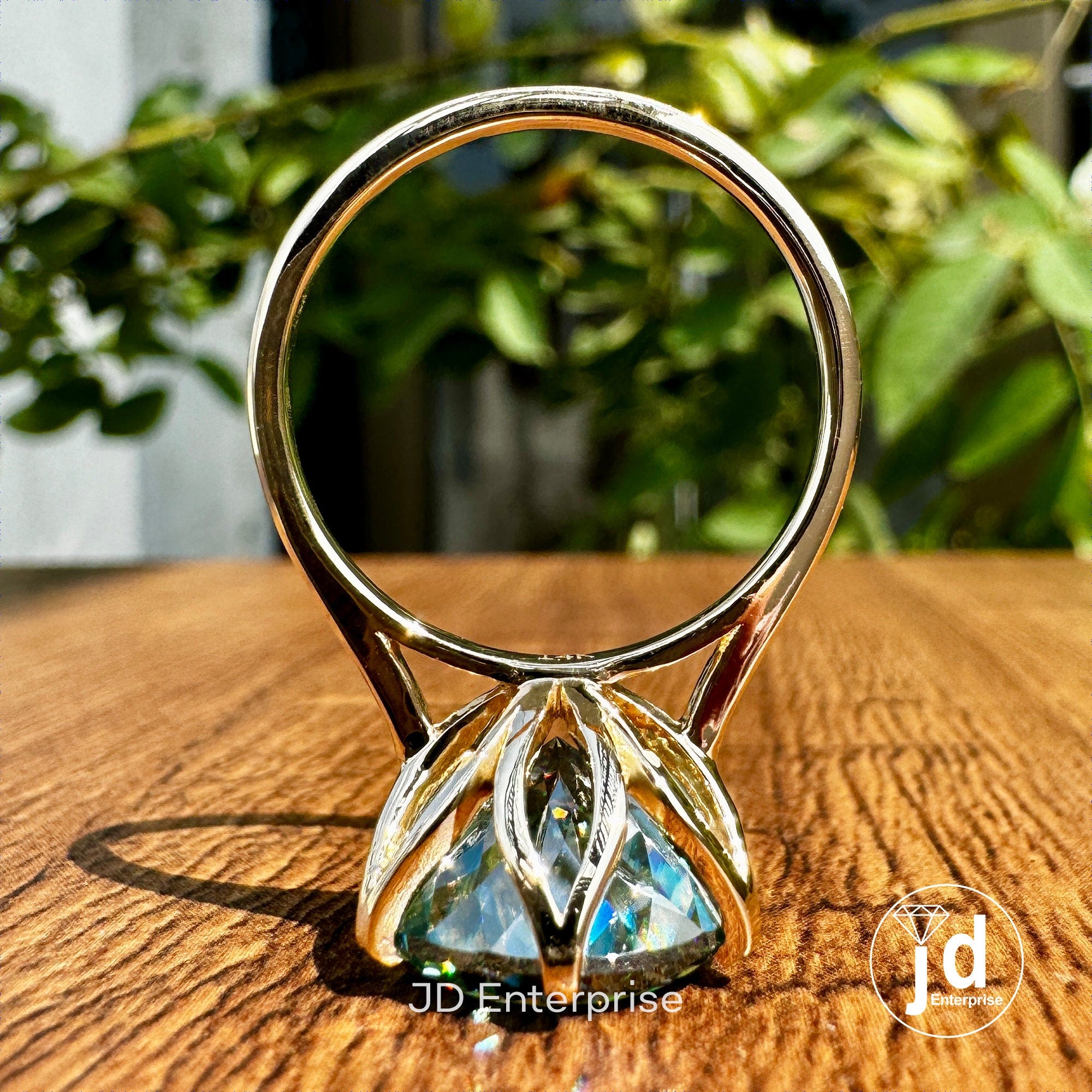 7.60CT Antique Portuguese Cut Blue Moissanite Engagement Ring, Solitaire Wedding Ring for Gift, 6 Prongs 14k Yellow Gold Anniversary Ring