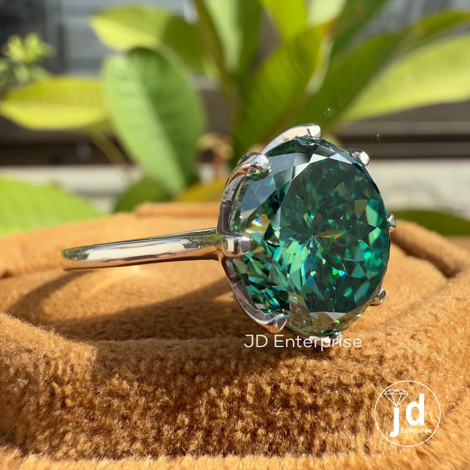 7.65CT Portuguese Cut Green Moissanite Engagement Ring, Solitaire Ring, Wedding Ring for Women, Tulip Basket Setting, Anniversary Gifts Ring