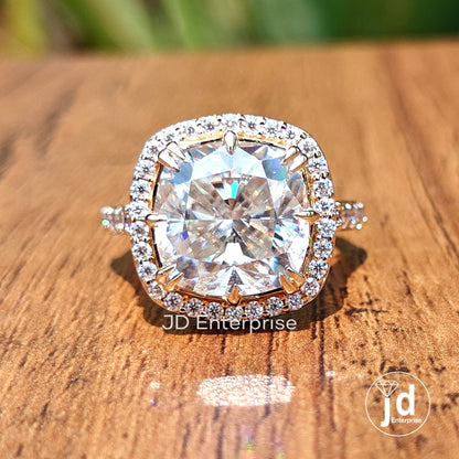 5.00 CT Colorless Cushion Cut Engagement Ring, Double Claw Prongs, Halo Wedding Ring, Bridal Ring, Celebrity Style Pave Set Anniversary Ring