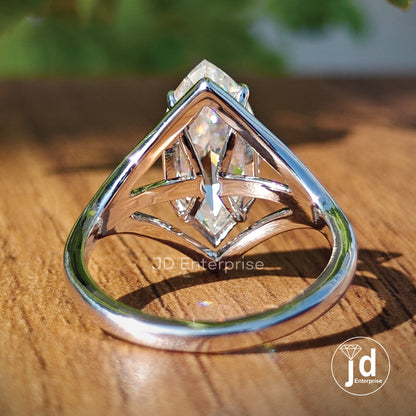 Stunning 3.00 CT Colorless Rose Cut Marquise Moissanite Engagement Ring, Solitaire Wedding Ring, Split Shank Anniversary Gift Ring for Women