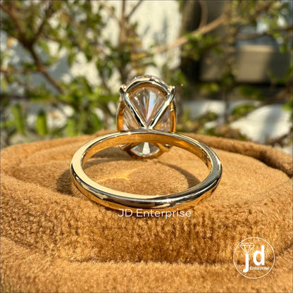 Large 6.50 CT Colorless Oval Cut Moissanite Engagement Ring, Solitaire Wedding Ring, 14k Yellow Gold Ring, Bridal Ring, Anniversary Ring