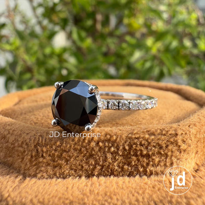 1.50 CT Round Black Moissanite Hidden Halo Engagement Ring, Pave Set Wedding Ring, Anniversary Gift Ring, Promise Ring, Proposal Ring