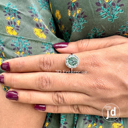 5.0CT Portuguese Cut Bluegreen Moissanite Engagement Ring, Solitaire Moissanite Ring, Milgrain Set Anniversary Ring Eight Prong Wedding Ring